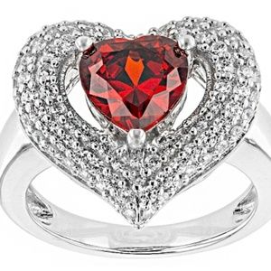 Red and white ring .925 Sterling silver  covered in rhodium New never wo…